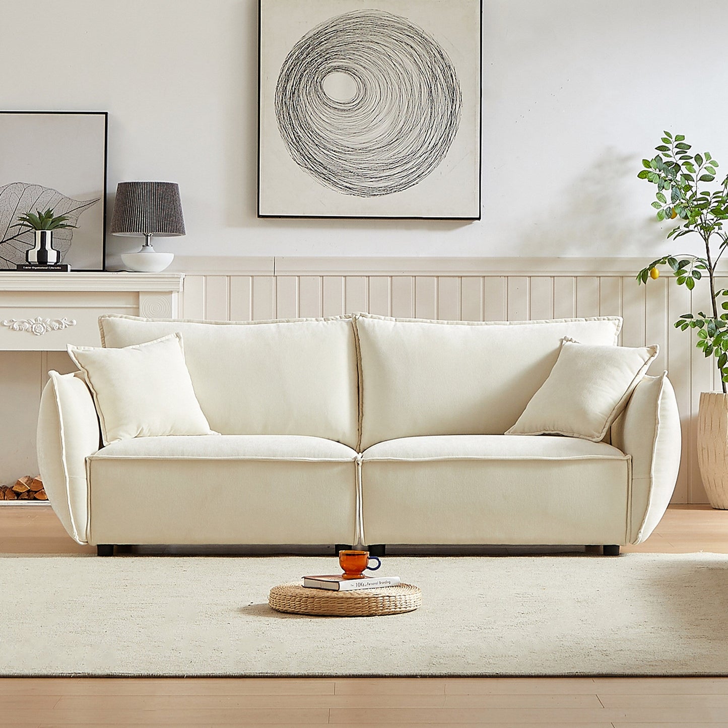 Beige Chenille 3-seater Sofa with Extra Pillows