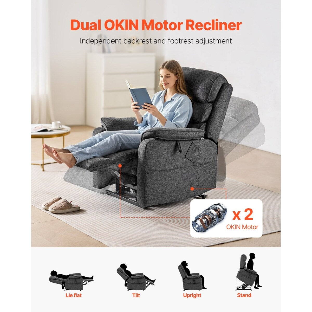 Beige Chenille Dual-Motor Lift Chair, Massage, Heat & Recliner