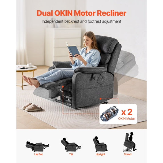 Beige Chenille Dual-Motor Lift Chair, Massage, Heat & Recliner