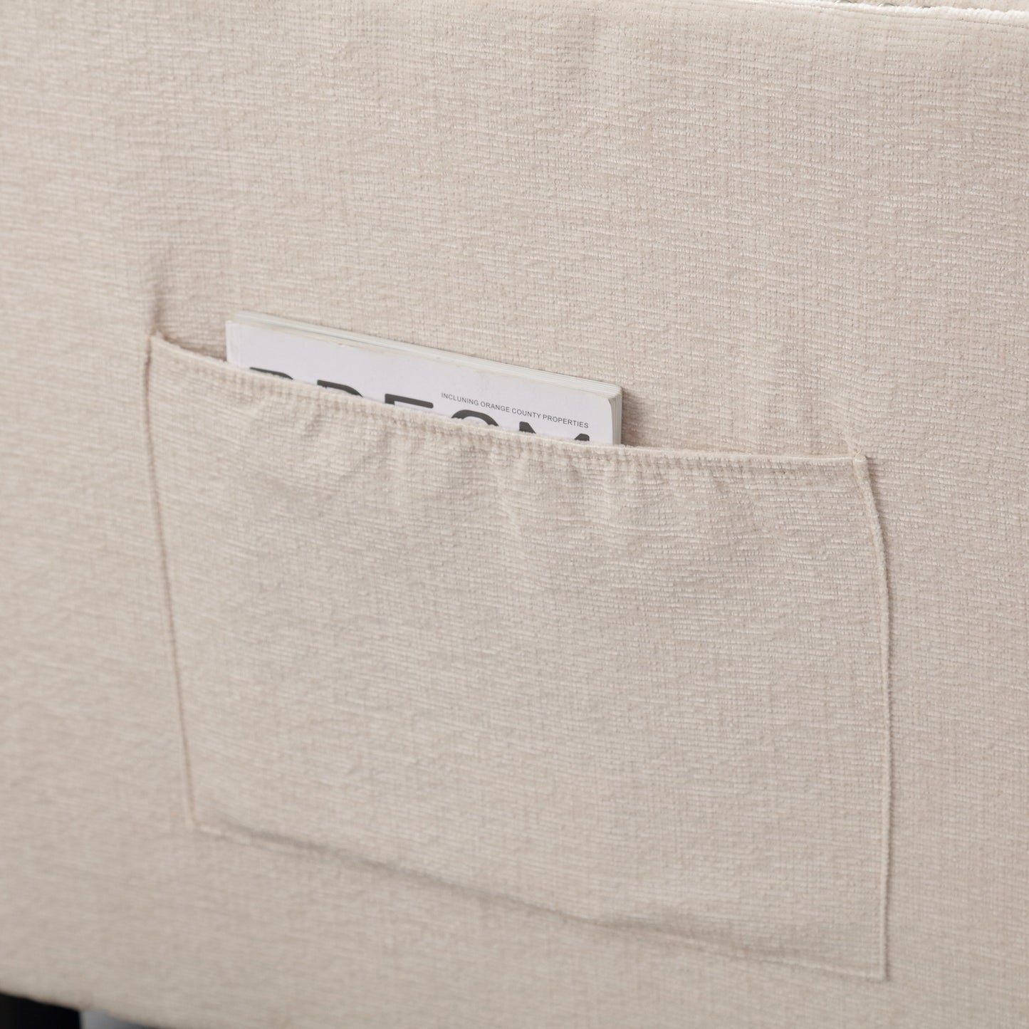 Beige Chenille Loveseat Sofa with Pocket and Nailheads