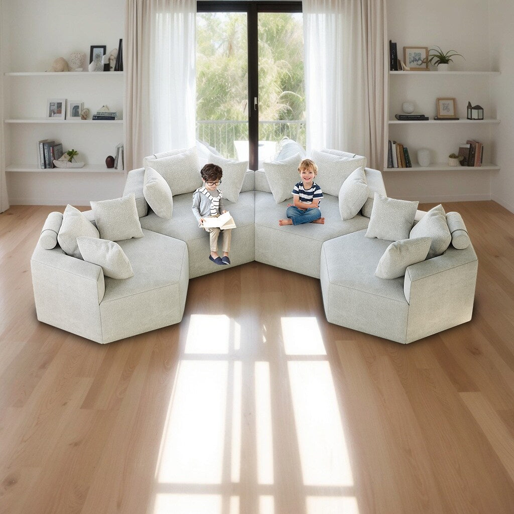 Beige Chenille Single Sleeper Sofa with Backrest Pillow