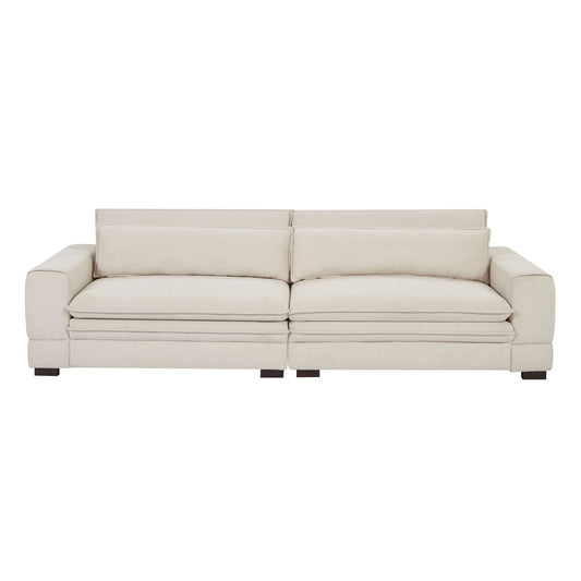 Beige Contemporary 104.72'' 4-Seater Fabric Sofa with Wooden Legs, Durable and Sleek Design for Apartment, Office, or Lounge