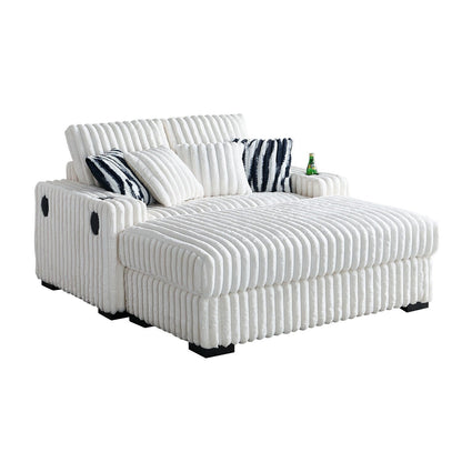 Beige Corduroy Loveseat Sofa with Ottoman and Bluetooth Speaker
