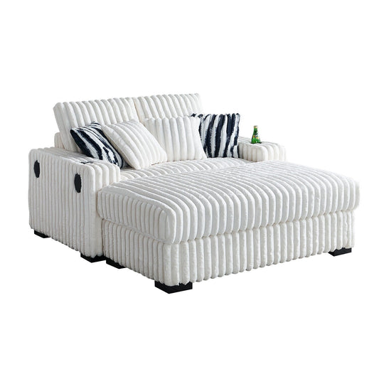 Beige Corduroy Loveseat Sofa with Ottoman and Bluetooth Speaker