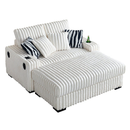 Beige Corduroy Loveseat Sofa with Ottoman and Bluetooth Speaker