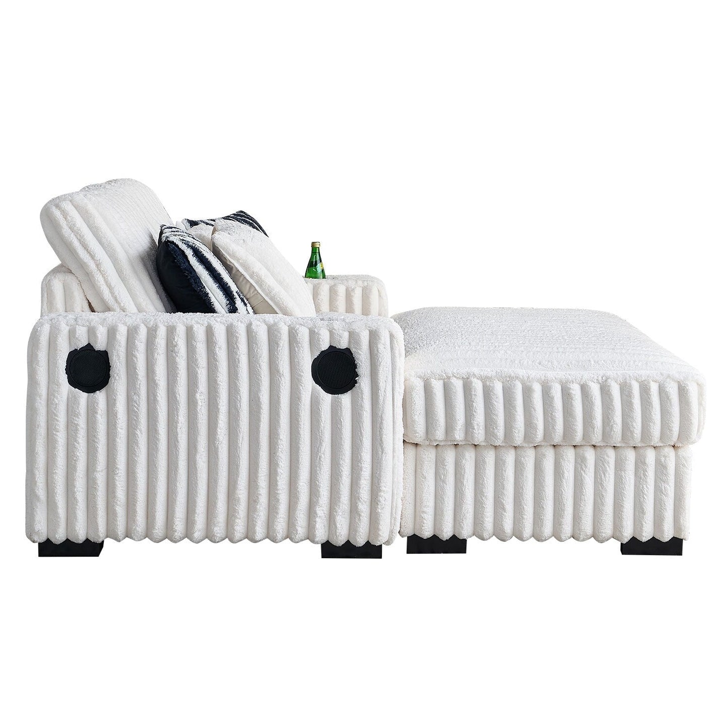 Beige Corduroy Loveseat Sofa with Ottoman and Bluetooth Speaker