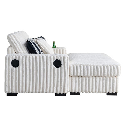 Beige Corduroy Loveseat Sofa with Ottoman and Bluetooth Speaker
