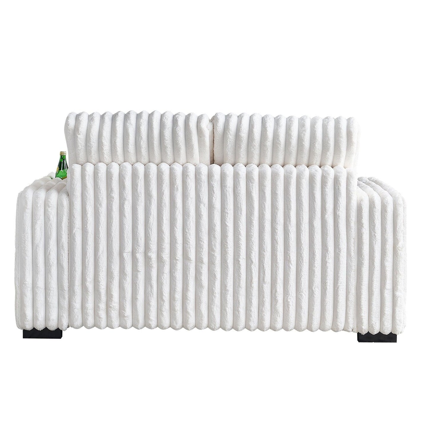 Beige Corduroy Loveseat Sofa with Ottoman and Bluetooth Speaker
