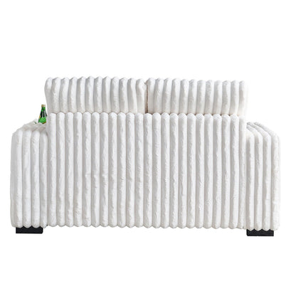 Beige Corduroy Loveseat Sofa with Ottoman and Bluetooth Speaker