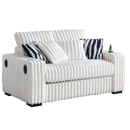 Beige Corduroy Loveseat Sofa with Ottoman and Bluetooth Speaker