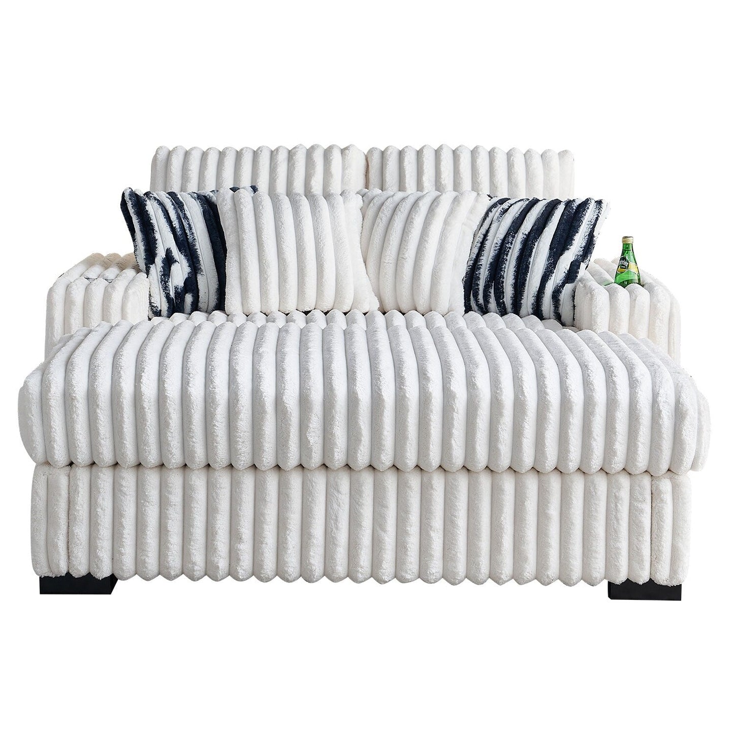 Beige Corduroy Loveseat Sofa with Ottoman and Bluetooth Speaker