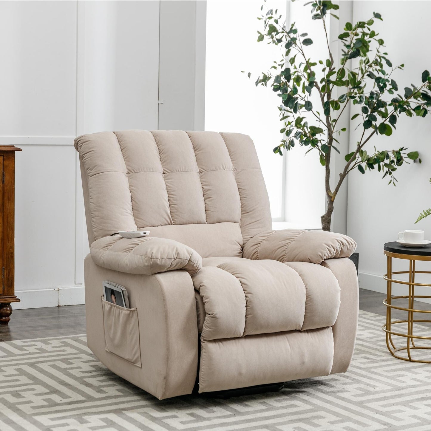 Beige Electric Power Lift Recliner with Heating, Massage, and Storage Pocket for Living Room/Bedroom Use