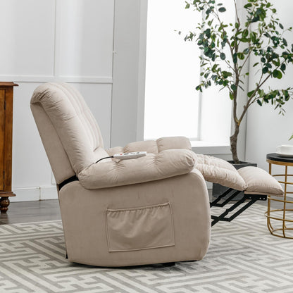 Beige Electric Power Lift Recliner with Heating, Massage, and Storage Pocket for Living Room/Bedroom Use