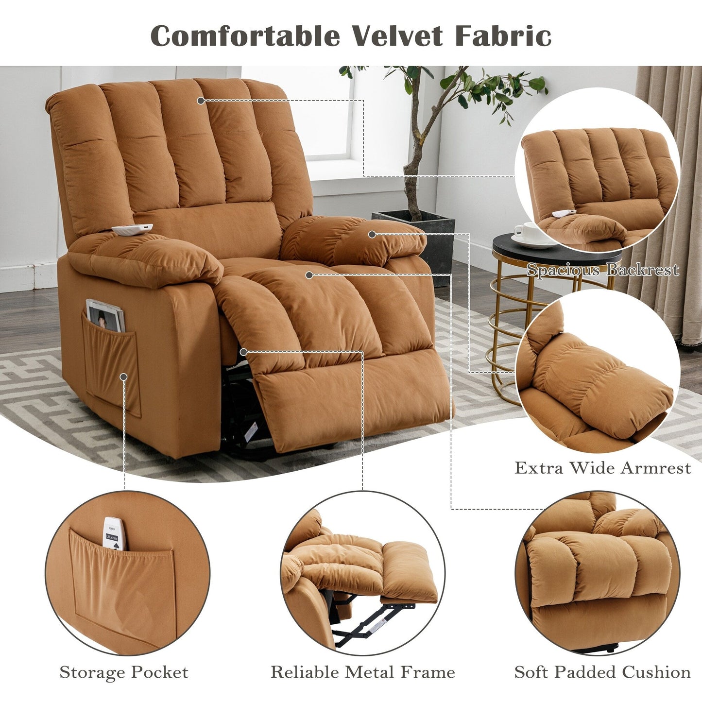 Beige Electric Power Lift Recliner with Heating, Massage, and Storage Pocket for Living Room/Bedroom Use