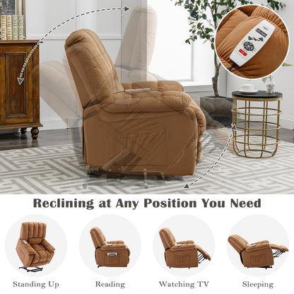 Beige Electric Power Lift Recliner with Heating, Massage, and Storage Pocket for Living Room/Bedroom Use