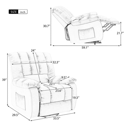 Beige Electric Power Lift Recliner with Heating, Massage, and Storage Pocket for Living Room/Bedroom Use