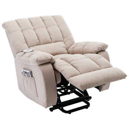 Beige Electric Power Lift Recliner with Heating, Massage, and Storage Pocket for Living Room/Bedroom Use