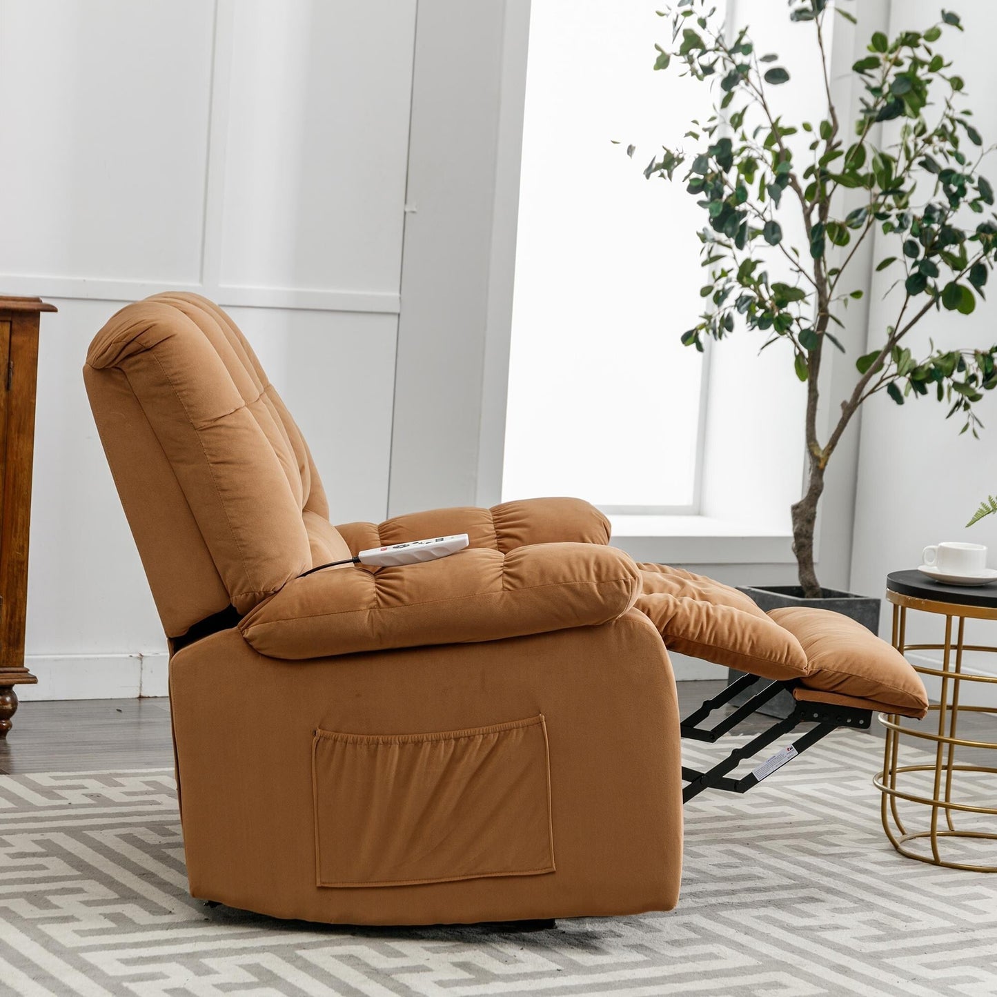 Beige Electric Power Lift Recliner with Heating, Massage, and Storage Pocket for Living Room/Bedroom Use