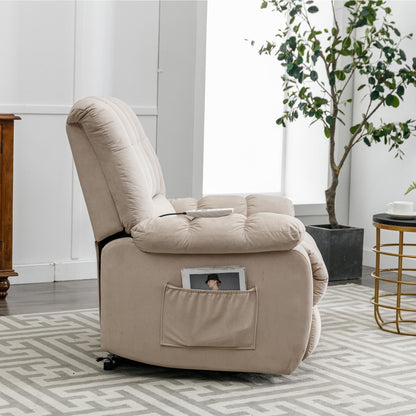 Beige Electric Power Lift Recliner with Heating, Massage, and Storage Pocket for Living Room/Bedroom Use