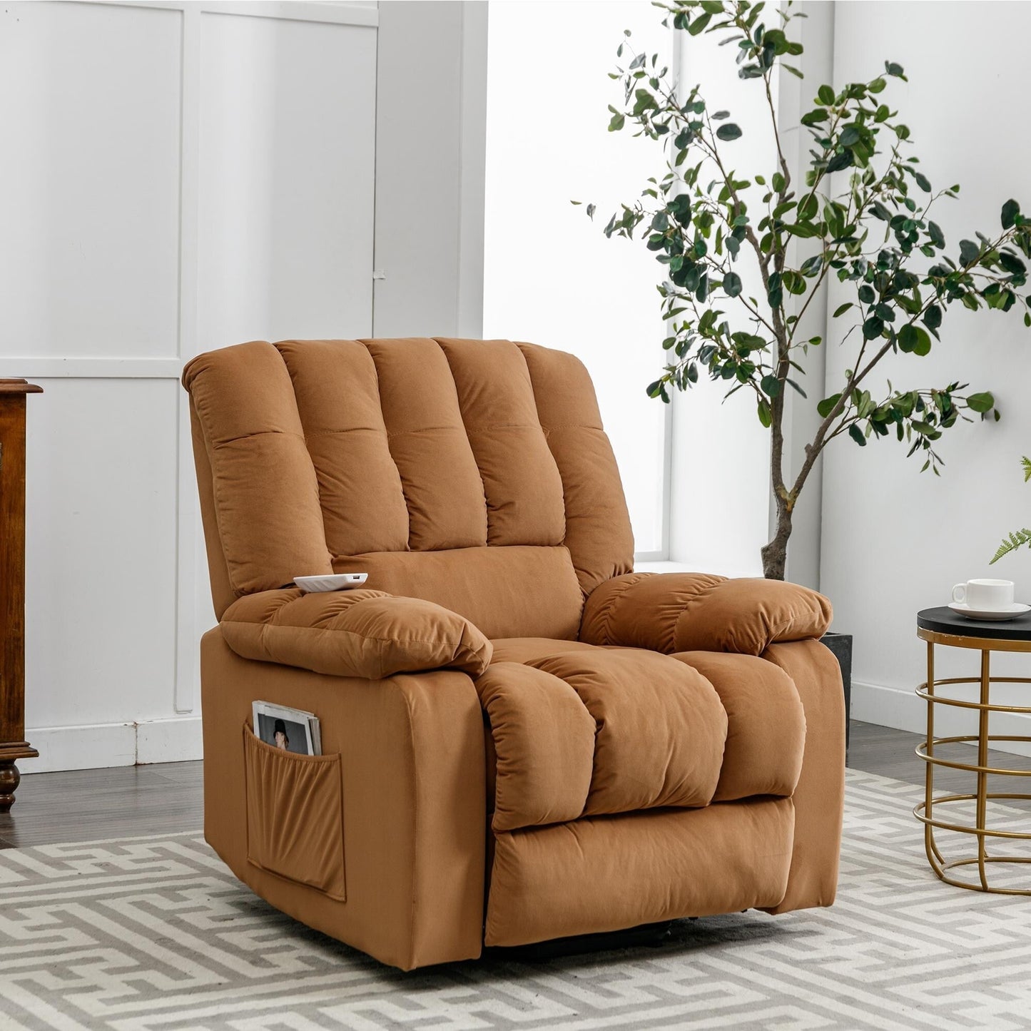 Beige Electric Power Lift Recliner with Heating, Massage, and Storage Pocket for Living Room/Bedroom Use