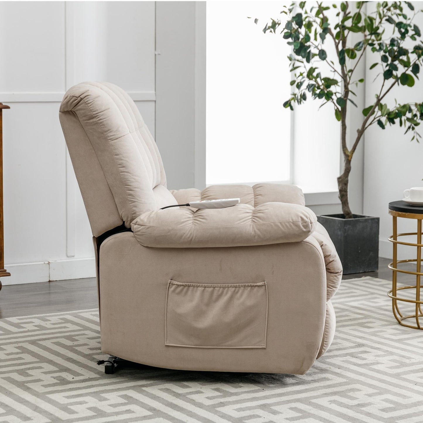 Beige Electric Power Lift Recliner with Heating, Massage, and Storage Pocket for Living Room/Bedroom Use