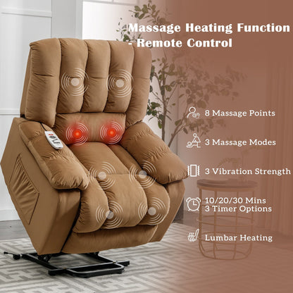 Beige Electric Power Lift Recliner with Heating, Massage, and Storage Pocket for Living Room/Bedroom Use