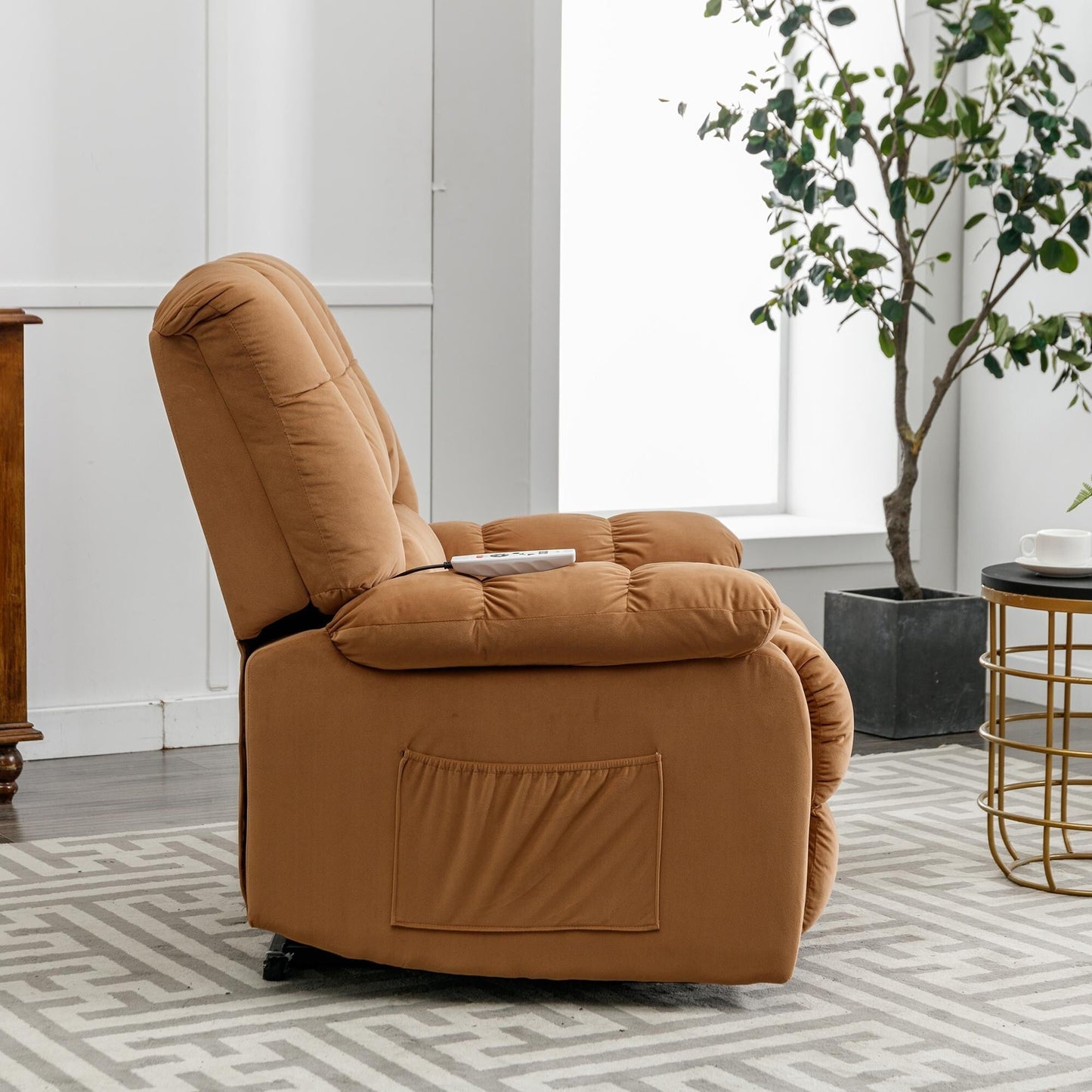 Beige Electric Power Lift Recliner with Heating, Massage, and Storage Pocket for Living Room/Bedroom Use