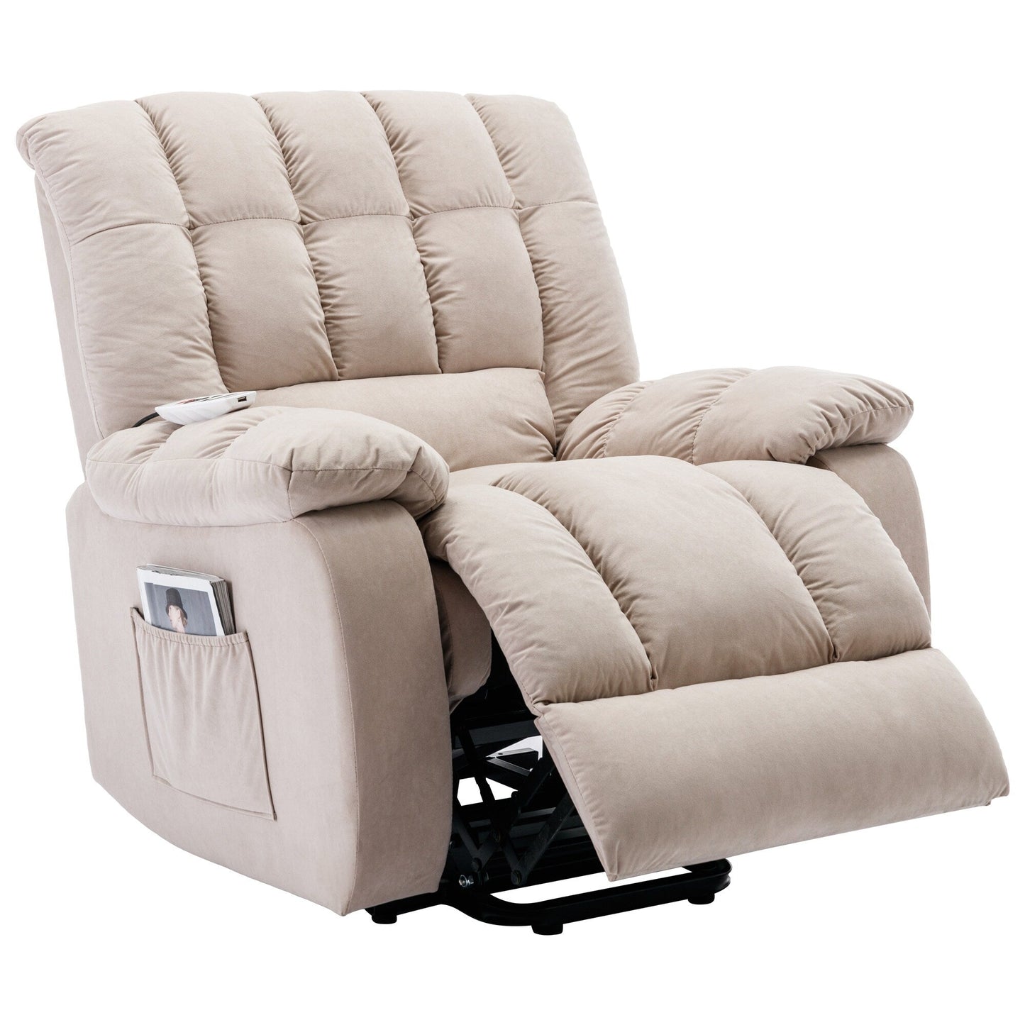 Beige Electric Power Lift Recliner with Heating, Massage, and Storage Pocket for Living Room/Bedroom Use