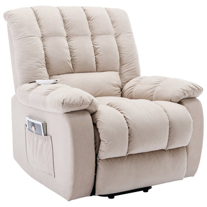 Beige Electric Power Lift Recliner with Heating, Massage, and Storage Pocket for Living Room/Bedroom Use
