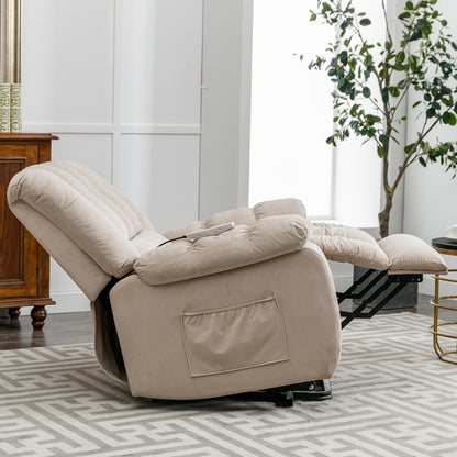 Beige Electric Power Lift Recliner with Heating, Massage, and Storage Pocket for Living Room/Bedroom Use