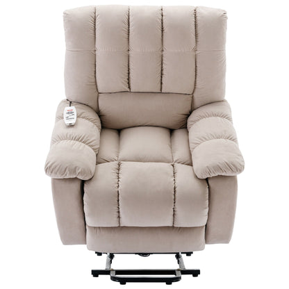 Beige Electric Power Lift Recliner with Heating, Massage, and Storage Pocket for Living Room/Bedroom Use