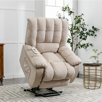 Beige Electric Power Lift Recliner with Heating, Massage, and Storage Pocket for Living Room/Bedroom Use