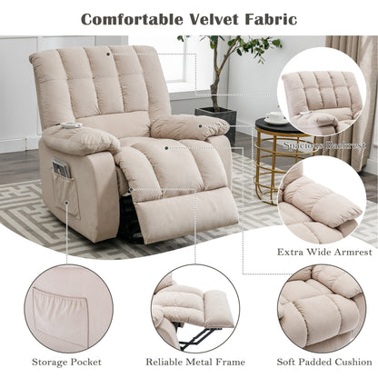 Beige Electric Power Lift Recliner with Heating, Massage, and Storage Pocket for Living Room/Bedroom Use