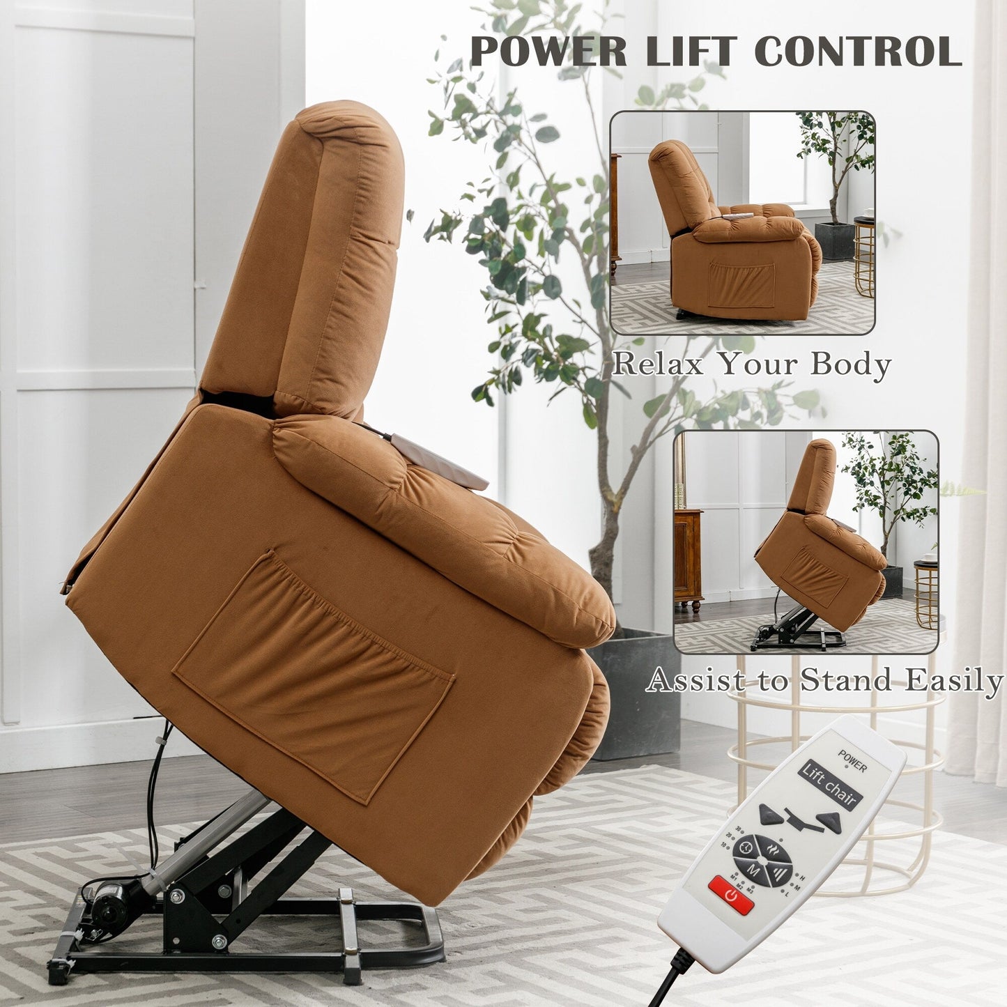Beige Electric Power Lift Recliner with Heating, Massage, and Storage Pocket for Living Room/Bedroom Use