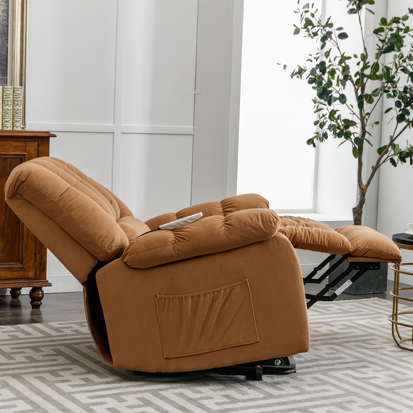 Beige Electric Power Lift Recliner with Heating, Massage, and Storage Pocket for Living Room/Bedroom Use