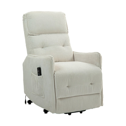 Beige Electric Power Recliner Chair with Side Pocket, Pocket Springs, Plush Seat Cushion for Living Room, Bedroom