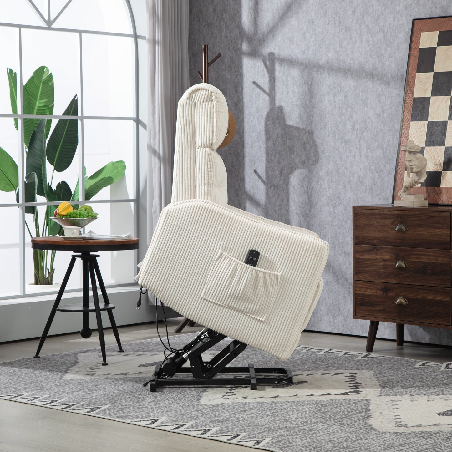 Beige Electric Power Recliner Chair with Side Pocket, Pocket Springs, Plush Seat Cushion for Living Room, Bedroom
