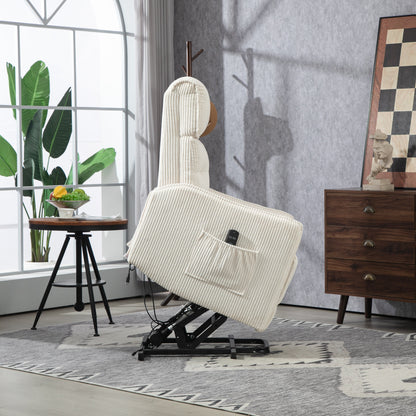 Beige Electric Power Recliner Chair with Side Pocket, Pocket Springs, Plush Seat Cushion for Living Room, Bedroom