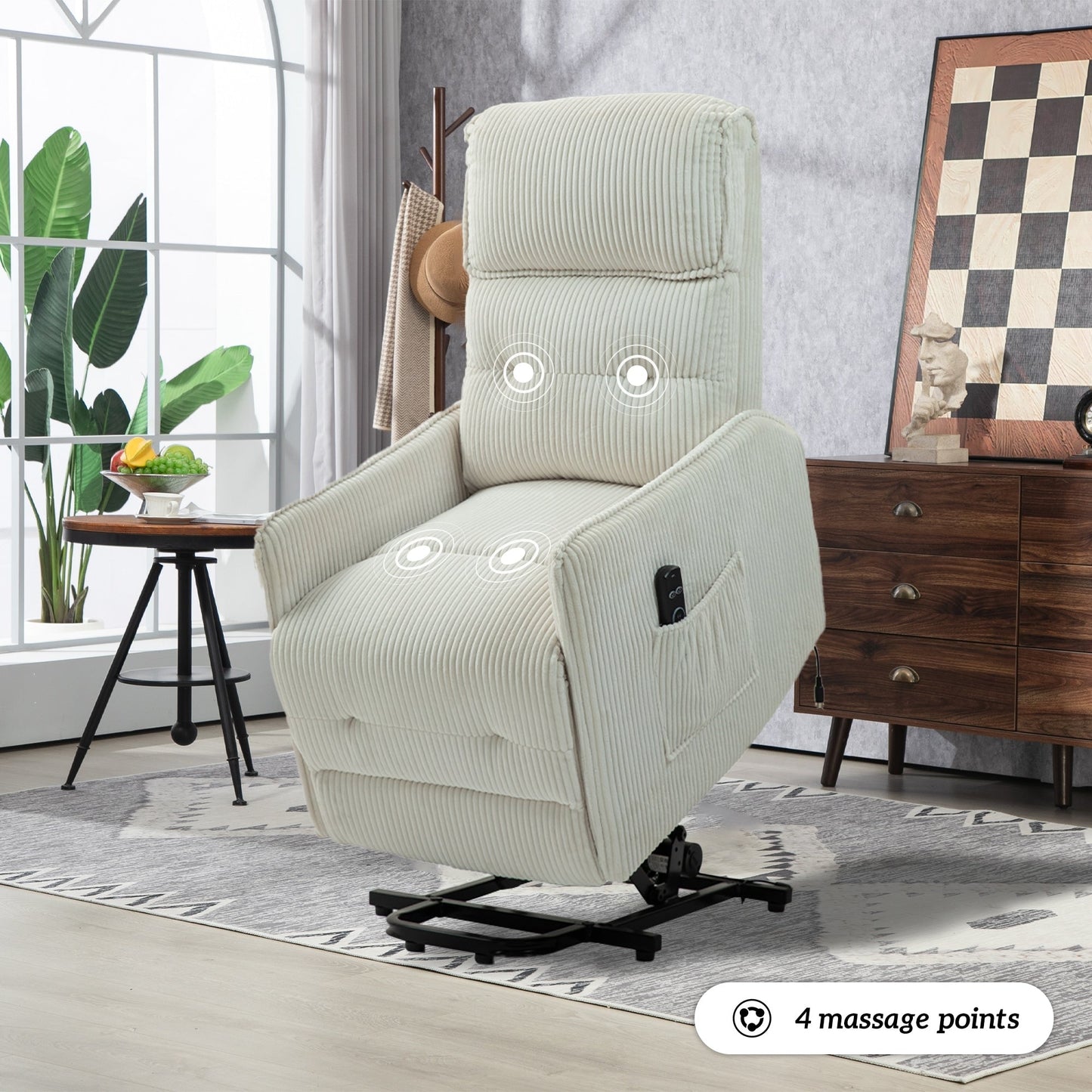 Beige Electric Power Recliner Chair with Side Pocket, Pocket Springs, Plush Seat Cushion for Living Room, Bedroom