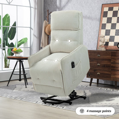 Beige Electric Power Recliner Chair with Side Pocket, Pocket Springs, Plush Seat Cushion for Living Room, Bedroom