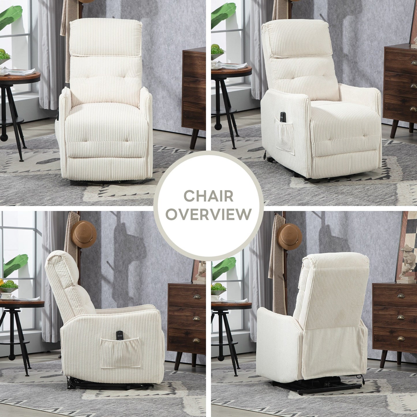 Beige Electric Power Recliner Chair with Side Pocket, Pocket Springs, Plush Seat Cushion for Living Room, Bedroom