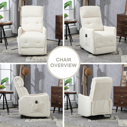 Beige Electric Power Recliner Chair with Side Pocket, Pocket Springs, Plush Seat Cushion for Living Room, Bedroom