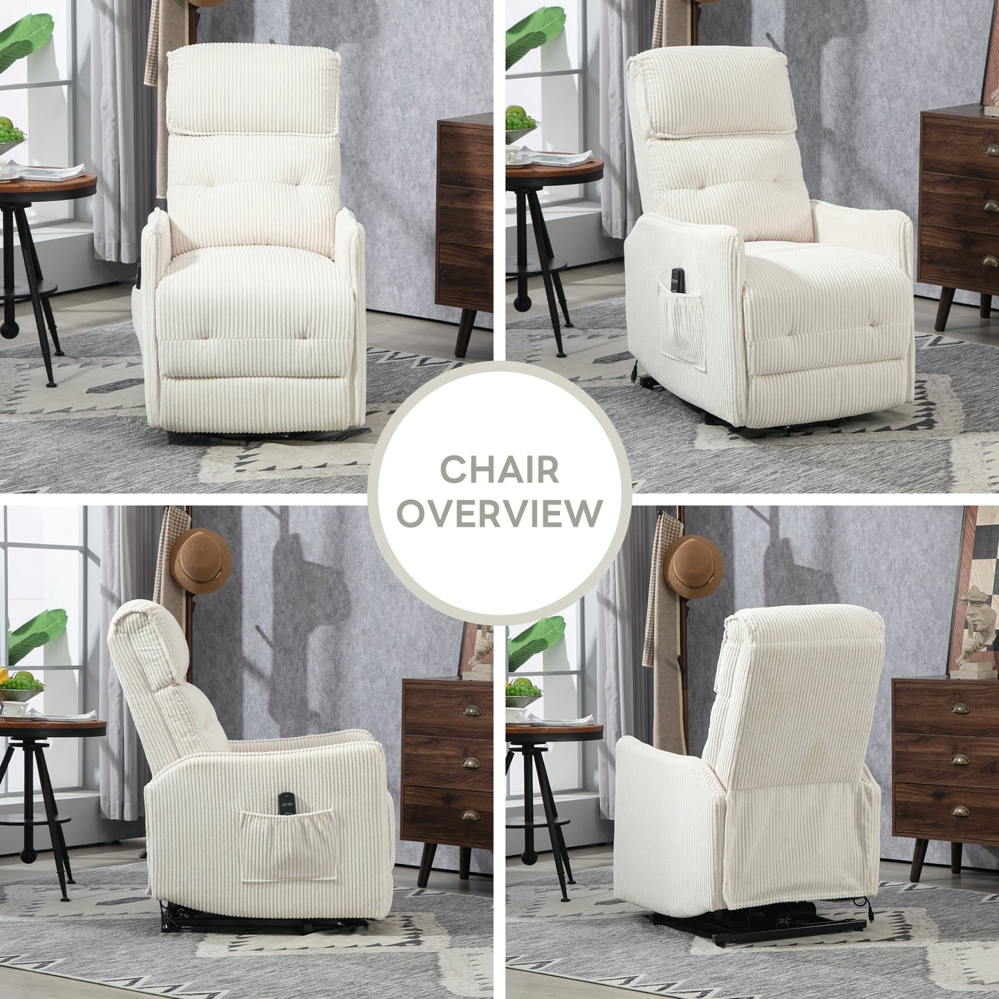 Beige Electric Power Recliner Chair with Side Pocket, Pocket Springs, Plush Seat Cushion for Living Room, Bedroom