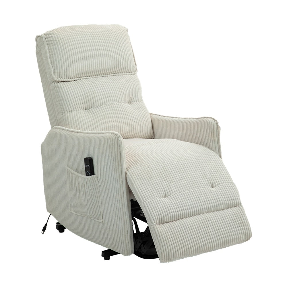 Beige Electric Power Recliner Chair with Side Pocket, Pocket Springs, Plush Seat Cushion for Living Room, Bedroom