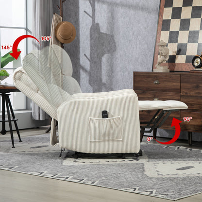 Beige Electric Power Recliner Chair with Side Pocket, Pocket Springs, Plush Seat Cushion for Living Room, Bedroom