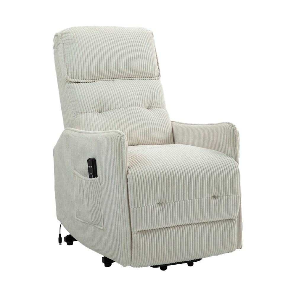 Beige Electric Power Recliner Chair with Side Pocket, Pocket Springs, Plush Seat Cushion for Living Room, Bedroom