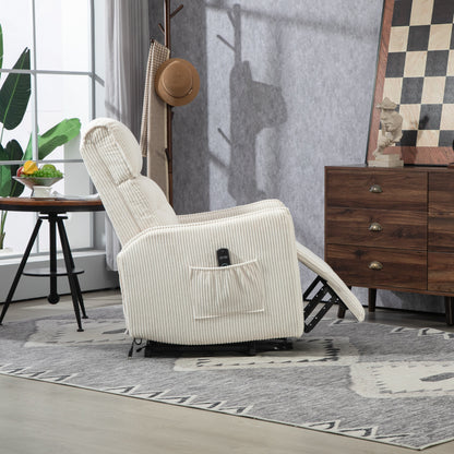 Beige Electric Power Recliner Chair with Side Pocket, Pocket Springs, Plush Seat Cushion for Living Room, Bedroom