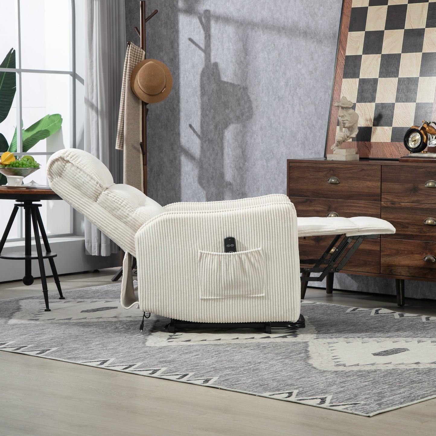 Beige Electric Power Recliner Chair with Side Pocket, Pocket Springs, Plush Seat Cushion for Living Room, Bedroom