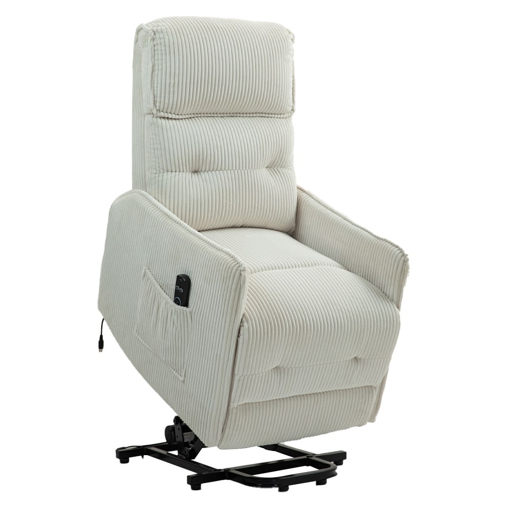 Beige Electric Power Recliner Chair with Side Pocket, Pocket Springs, Plush Seat Cushion for Living Room, Bedroom