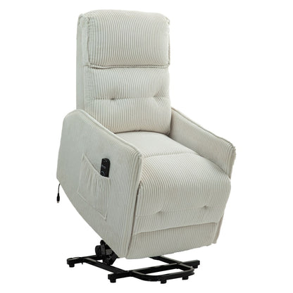 Beige Electric Power Recliner Chair with Side Pocket, Pocket Springs, Plush Seat Cushion for Living Room, Bedroom